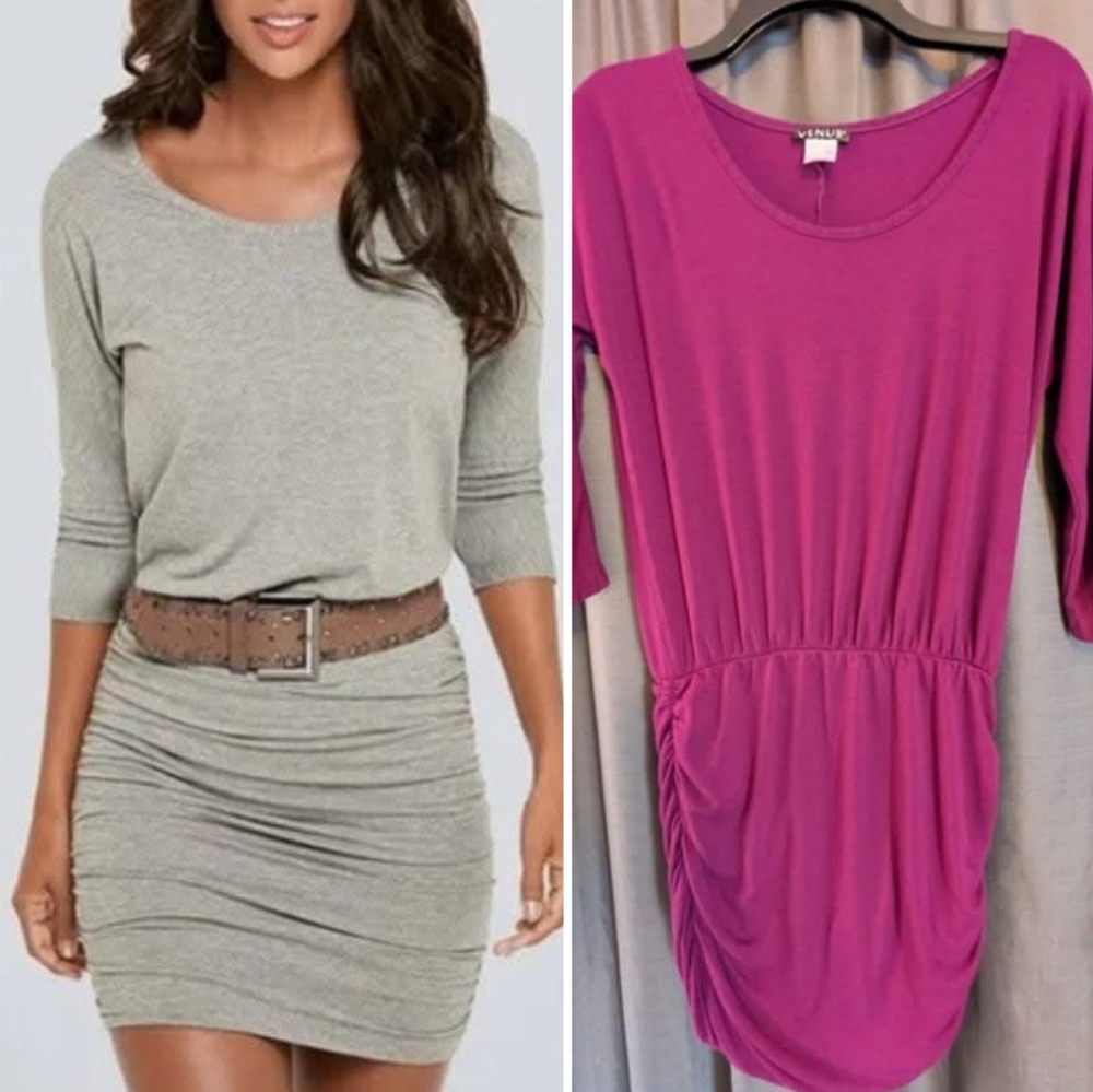 Venus Women's Plum Rouched Mini off the shoulder Dress Sz. L